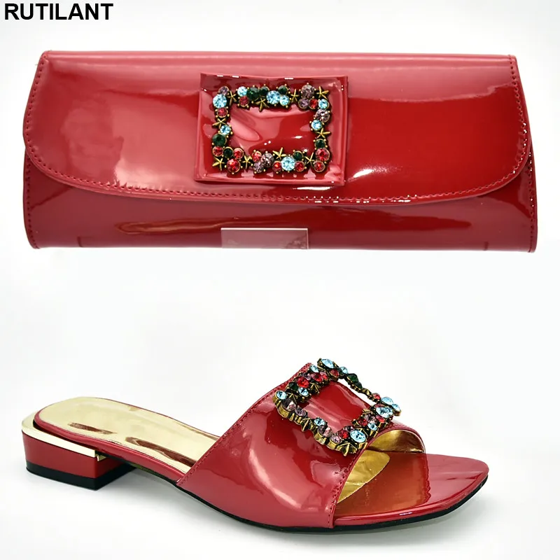

New Arrival Womens Dress Shoes Open Toe Nigerian Shoes and Matching Bags Set Decorated with Rhinestone Luxury Shoes Women 2019