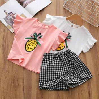 

Children's Suit 2018 Summer New Girls Clothes Pineapple Printed Short Sleeve T-Shirt + Shorts Set Children Clothing Girls Set