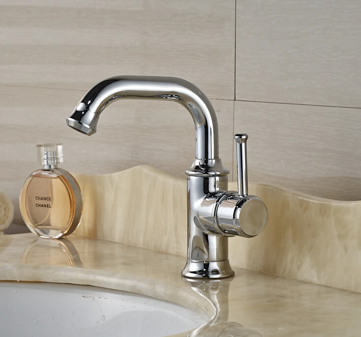 

Free Shipping ! Modern Chrome Finished Deck Mounted Bathroom Basin Faucet Mixer Tap Sink Tap