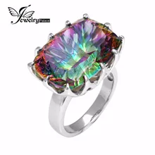 100% ÚNICO ENORME 23ct Genuino Rainbow Fuego Mystic Topaz Gem Stone Naturaleza Cóncava Pure 925 de Plata de La Moda Anillo de Cóctel