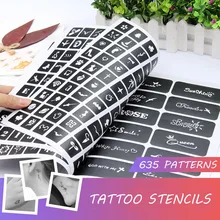 A Book Semi Permanent 635 Patterns Tattoo Template Album Body Art Cream Cone Tattoo Stencils for Makeup Airbrush Painting Card golden phoenix book 14 temporary airbrush tattoo stencils mickey mouse and donald duck series for body art paint makeup cosmetic