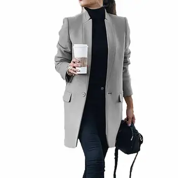 

Winter Office Lady Fashion Solid Color Stand Collar Trench Coat Long Outwear Wholesale