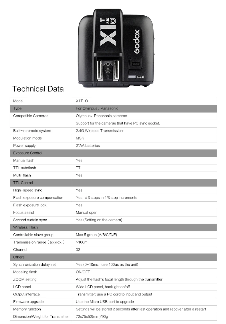 Godox x1t-o TTL 2.4 г Беспроводной триггера для Olympus Panasonic+ 3x xtr-16s приемник вспышки для V850/v860c/ v850ii/v860iic/v860n/v860ii