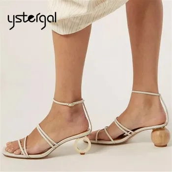 

Ystergal New Design Women Summer Gladiator Sandals Genuine Leather Straps Women Pumps Strange High Heels Valentine Shoes