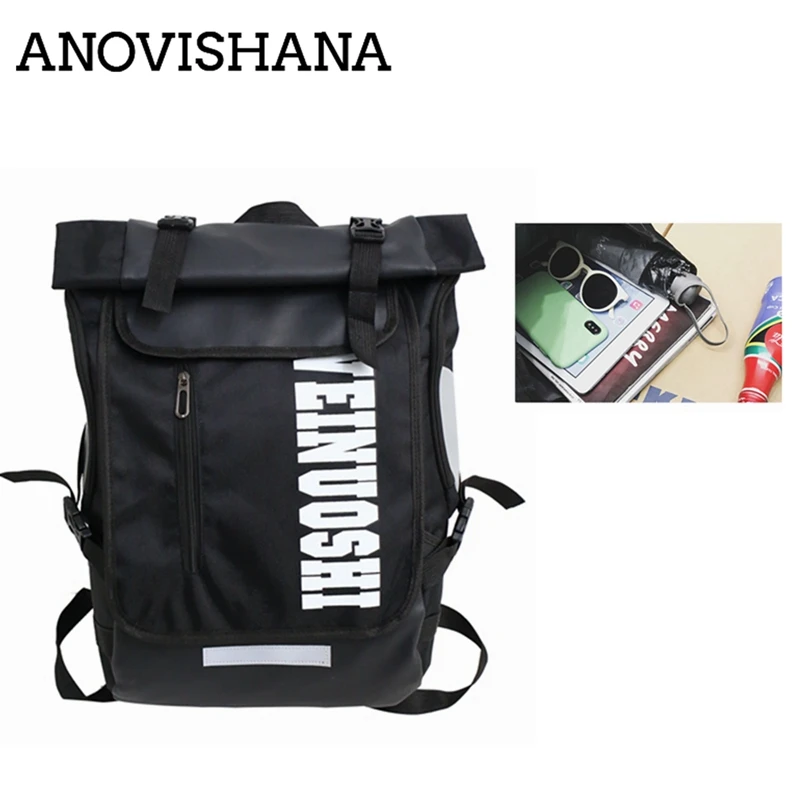 

ANOVISHANA Harajuku Shoulder Bag Street Fashion Hip Hop Tide Backpack Student Bag Large Capacity Unisex Hasp Preppy Style Black