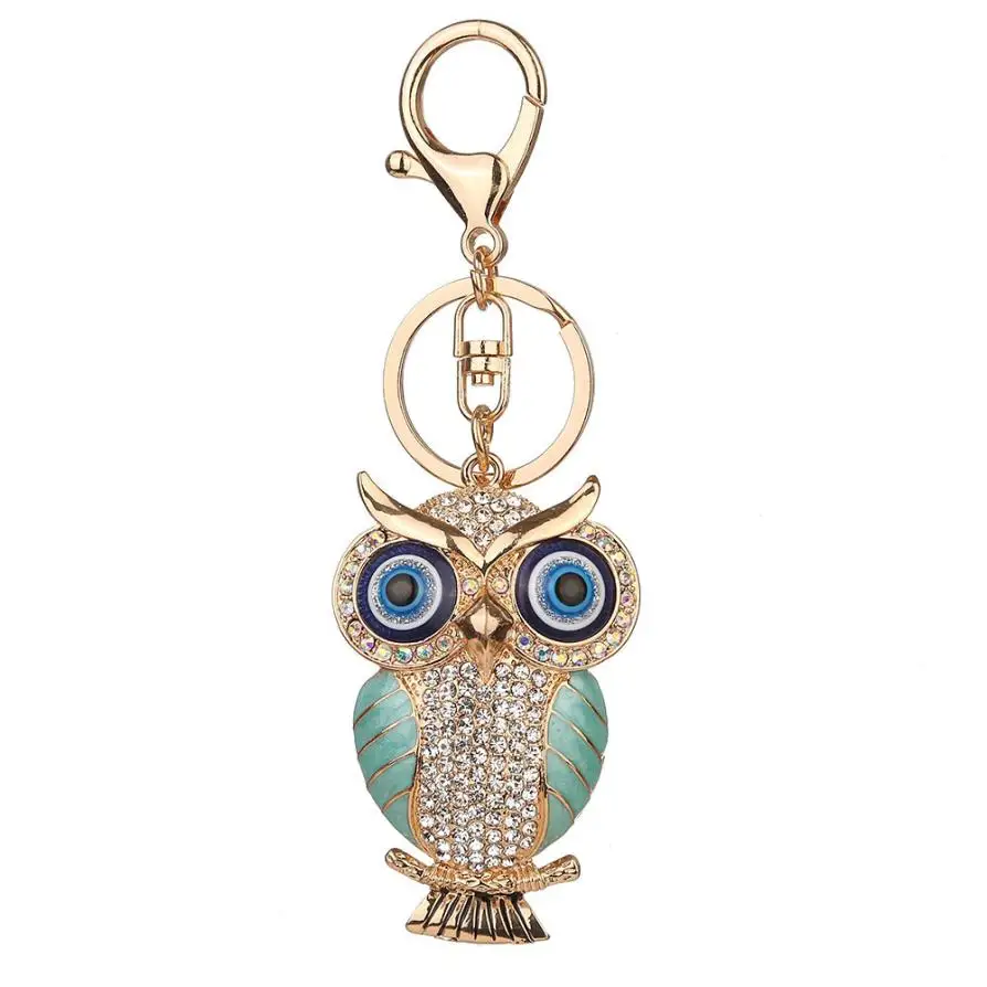Cute Personality Rhinestone AlloySparkling Charm Owl Keychainin Key