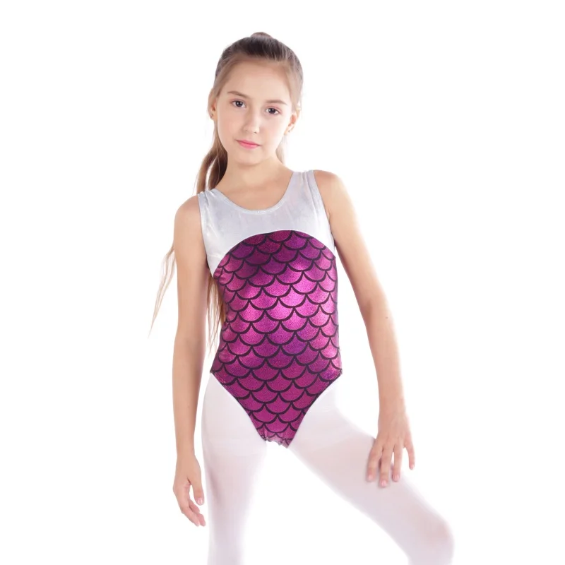 

Children Girls FIsh pattern gymnastics Bodysuit sleeveless radium color spell body suit ballet gymnastics dance practic