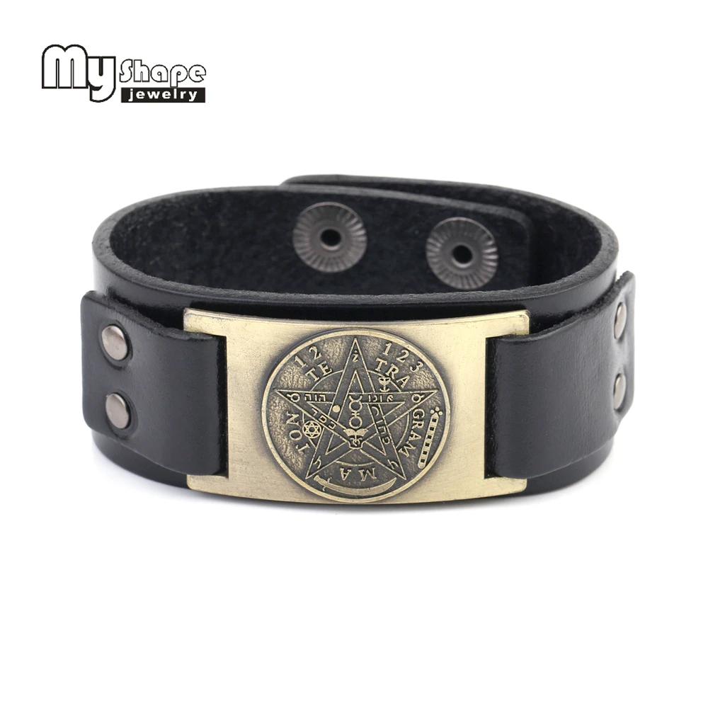 brazalete de acero inoxidable amuleto tetragramaton pentagrama pulsera