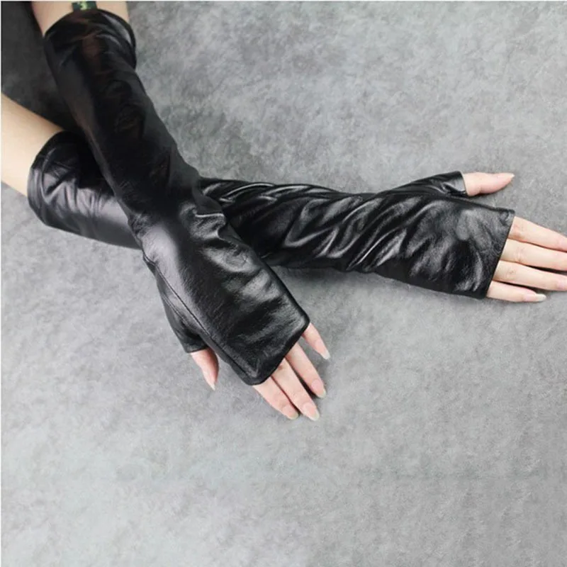 TWOTWINSTYLE, женские перчатки из искусственной кожи, черные длинные перчатки с рюшами, Женские аксессуары, мода