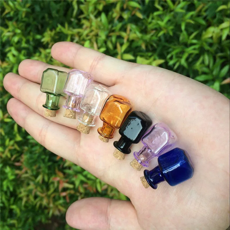 Mini Glass Bottles Rectangle Transparent Cute Bottles With Cork Little Bottles Gift tiny Jars Vials Mix 7Colors2