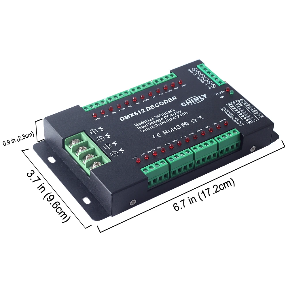 DMX512 декодер 24 канала RGB светодиодные полосы света драйвер диммер Стандартный DMX512 сигнальный DC9V-24V DMX контроллер 24CH