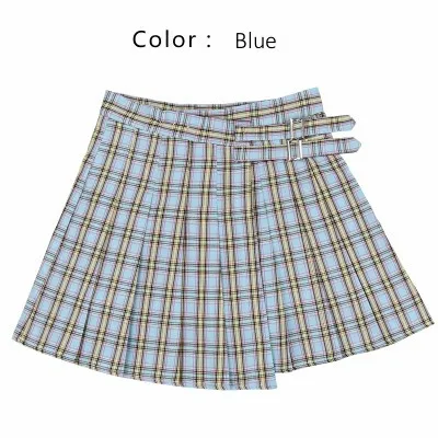 Оригинальная клетчатая плиссированная юбка с высокой талией оригинальная А-образная юбка короткая юбка японская Baitao стиль MY-S1 - Цвет: blue gray
