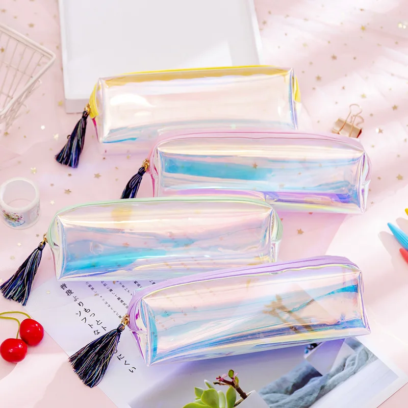

Transparent Laser pencil case for girls Cute waterproof pen box stationery Pencil bags school office supplies zakka