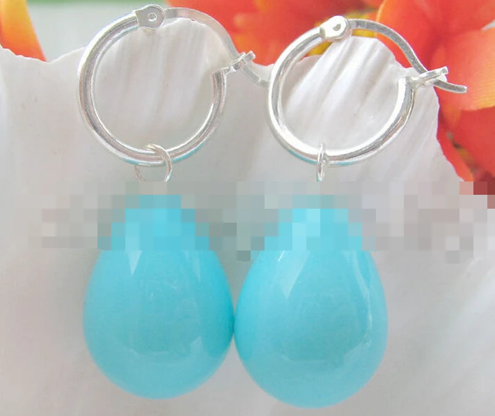 

1620 turquoise blue drip sea shell pearl earring