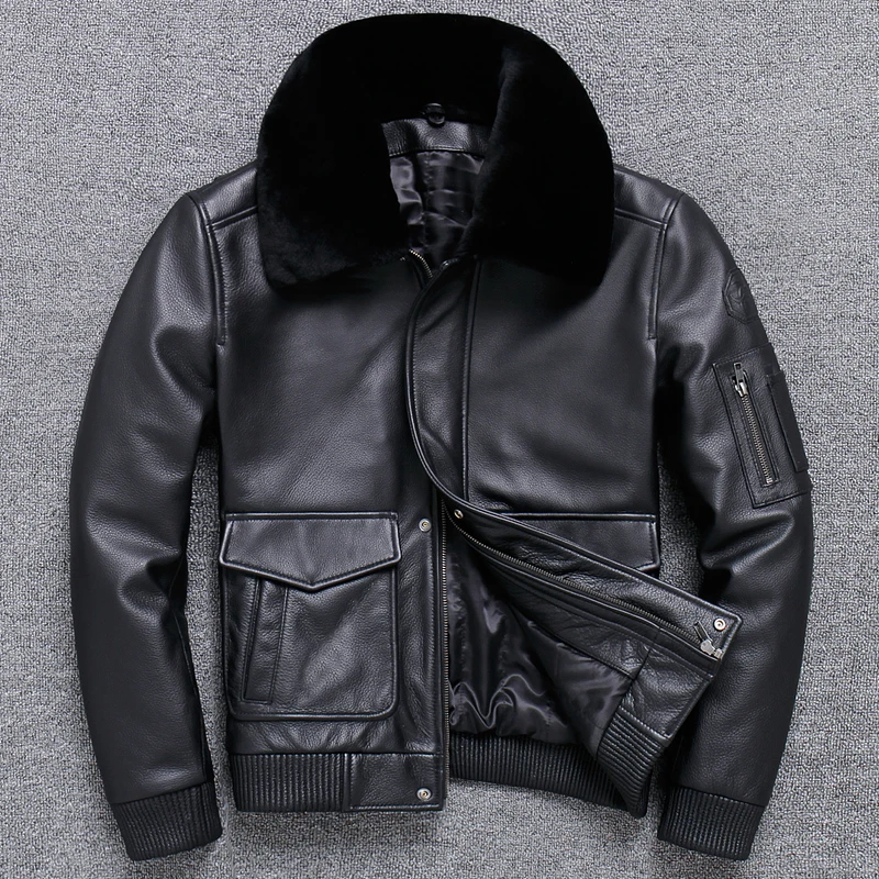 free SHIIPING Men's Leather Jacket Turn lapel Thickened Flying Suit ...