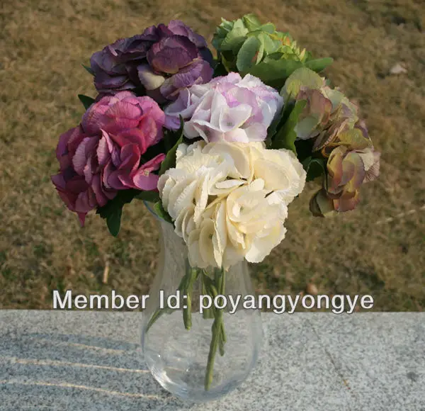 2015 new mini short table flowers single silk artificial shell hydrangea with leaves 12pcs/lot | Дом и сад