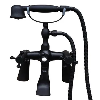 

Black Oil Rubbed Brass Double Cross Handles Wall Mounted Claw Foot Bathroom Tub Faucet Mixer Tap With Handshower mtf501