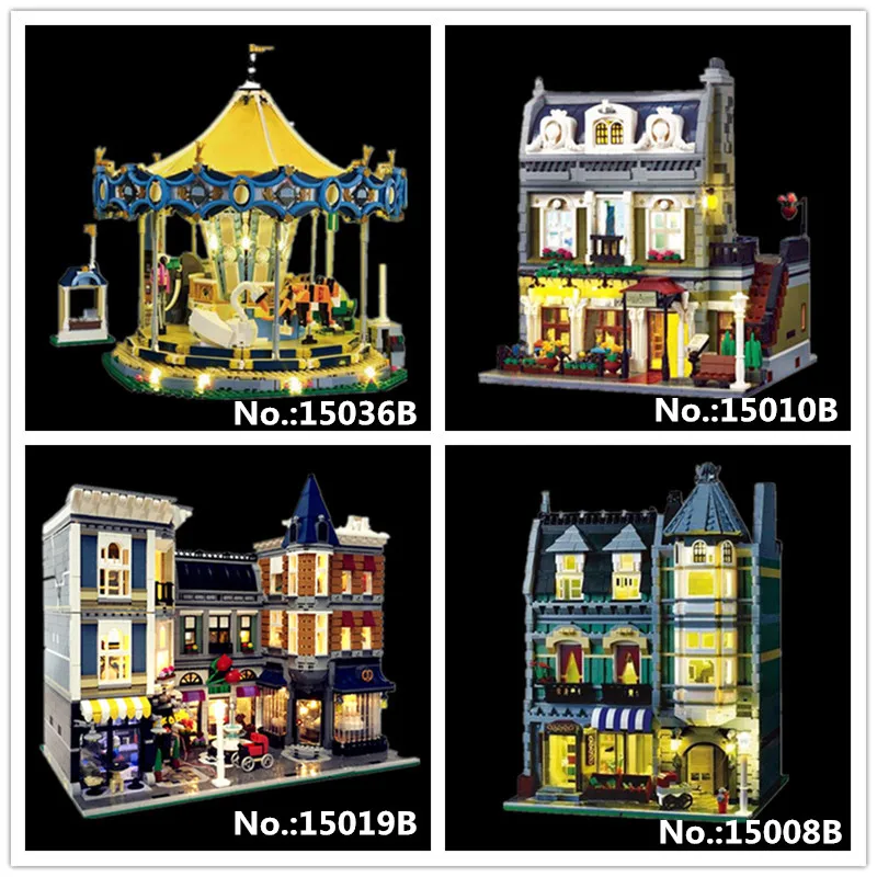 

With light 15008B Green Grocer 15010B Restaurant 15019B Square 15036B Carousel Building Block Christmas Toy
