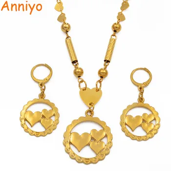 

Anniyo Heart Beads Necklaces Earrings for Women Girls Jewellery sets Moms Gifts Gold Color Micronesia Marshall Jewelry #196106