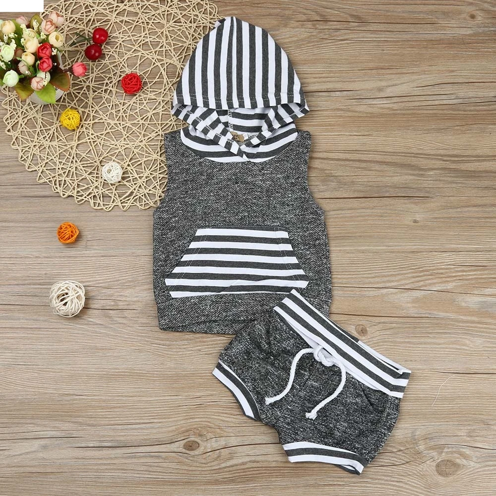 

TELOTUNY children set children clothes Striped boys clothes Letter Toddler Kids Baby Hooded Vest Tops+Shorts Pants Outfits oct