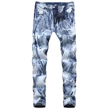 Sokotoo Для мужчин с защитой от снега, вымытые белые светло-голубой цвет джинсы Узкие прямые стрейч Штаны