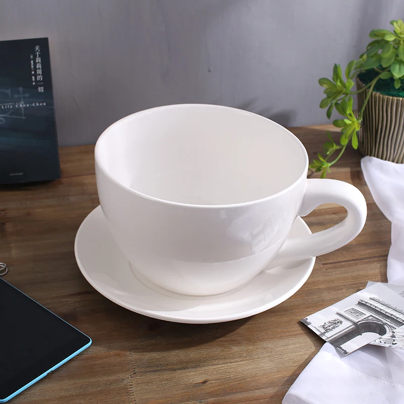 Супер большая керамическая кофейная чашка с блюдцем, украшение для кафе, белая чашка с блюдцем, украшение для дома, конфетные чаши