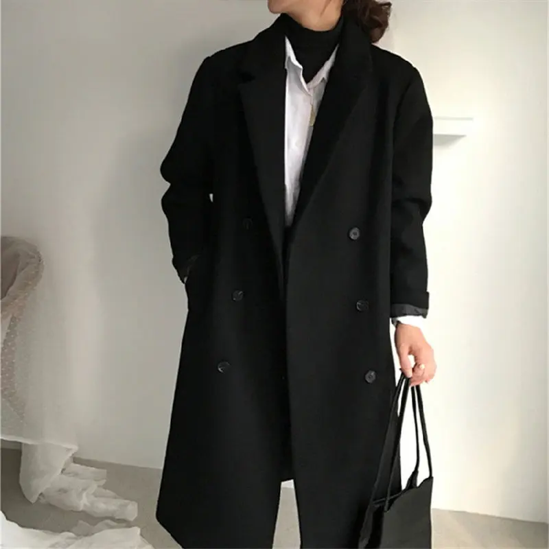 HziriP корейское шикарное Женское пальто, модная шерстяная уличная одежда, весеннее теплое Новое однотонное длинное женское универсальное пальто размера плюс