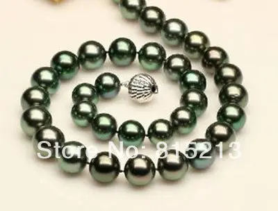 

FREE SHIPPING>@@> N1249 HUGE 18"10-11MM AAA TAHITIAN peacock GREEN PEARL PEARL NECKLACE
