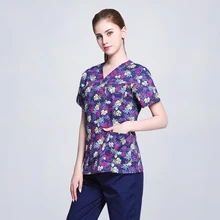 Медицинская рубашка из хлопка с принтом и короткими рукавами для докторов медработников, рабочие Топы