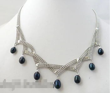 

Women Gift word Love Free shipping FREE shipping>17''7mm rice black freshwater pearl necklace 6.07