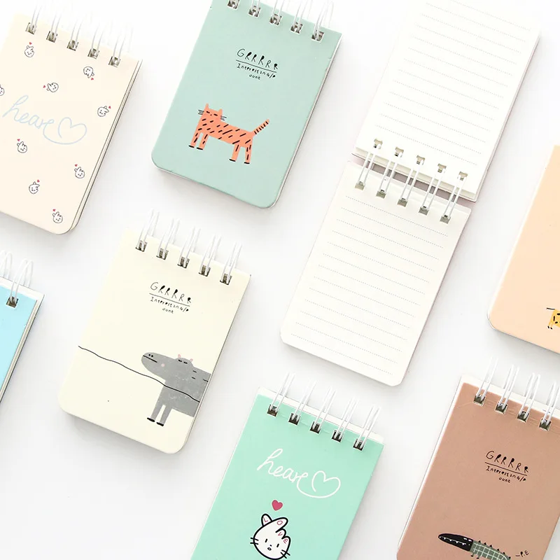 

Cartoon rollover coil pocket notebook 80 sheets mini portable notepad mini cute animal dog cat hippo penguin panda notebook