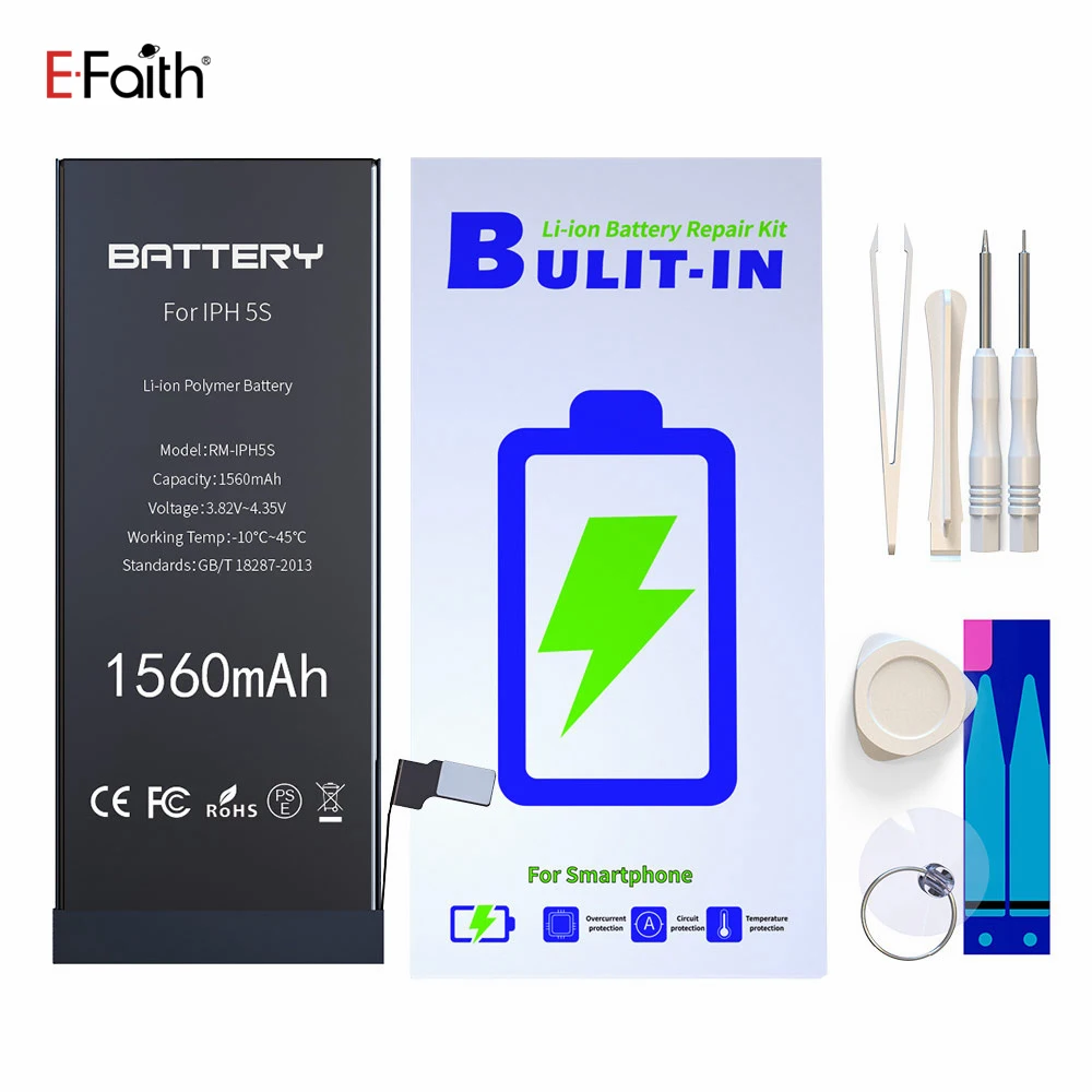 

A+++ 1PCS E-Faith Brand New 1560mAh 3.8V Li-ion Internal Battery for iphone 5s battery for iphone 5S batteria free repair tools
