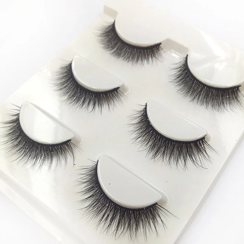 

3 pairs Natural Short False Eyelashes Handmade Cotton Stem Cross Makeup 3D Fake Eyelashes Fashion Dance Tools Thick Eye Lashes