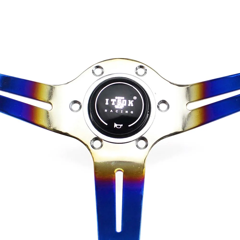 Универсальный 14 дюймов Утомленные Синий Натуральная рулевое колесо с кожаной оплеткой