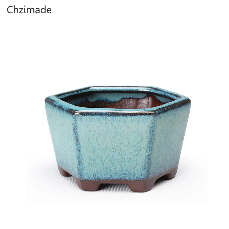 

Chzimade Hexagon Chinese Ceramics Bonsai Flower Pots for Plants Glazed Pot Planter Home Decoration Supplies