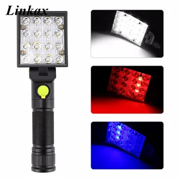 

USB Charging 16 LED Flashlight Working Inspection Torch Lamp 4-mode Repairing Warning Camping Hanging Light With Magnet and Hook