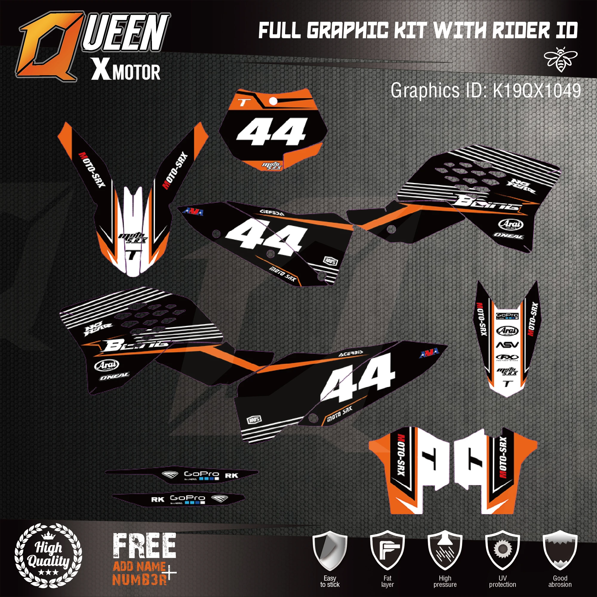 

Queen-X Custom Team Graphics Backgrounds Decals 3M Stickers Kit For KTM SXF 2007-2010 EXC 2008-2011 049