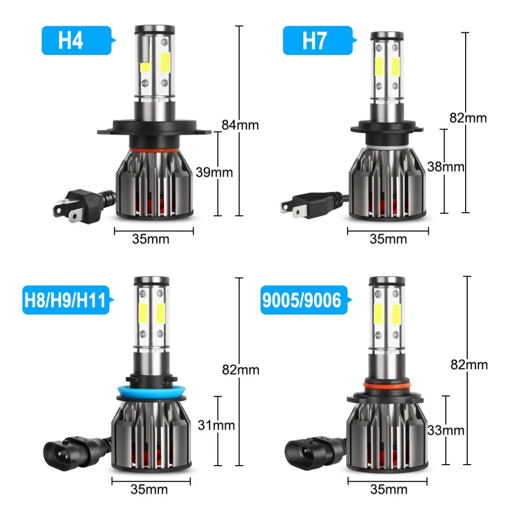 4 стороны 12000 лм Автомобильные фары лампы H4 H7 Led H8 H11 HB4 Led HB3 9005 9006 12 в 24 в 100 Вт 6000 К Автомобильные фары Противотуманные фары