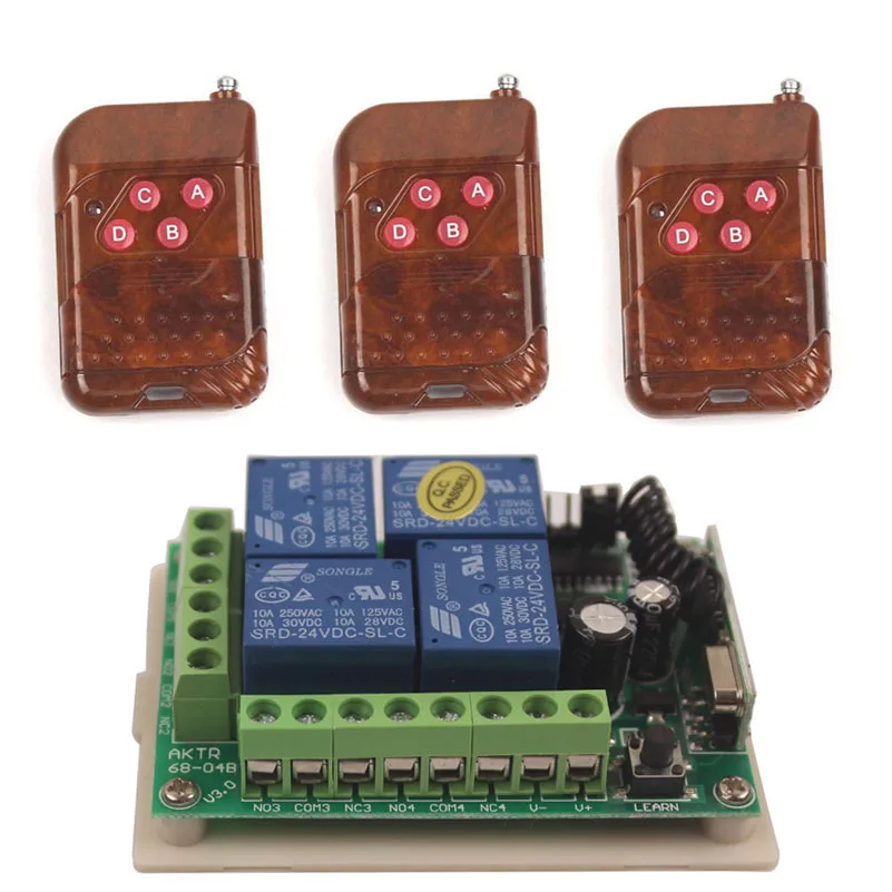24V 4CH Switch Remote Control Universal Remote Relay Switch 24V 4 Channel Relay Transceiver Module Board 315MHz 433MHz (3)