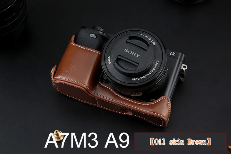 Из искусственной кожи Половина Камера низ чехол сумка чехол для sony A6000 A6300 A5100 A5000 A7 A7S A7R A7RM2 A7II A7S2 A9 A7M3 A7 Mark ii iii - Цвет: a7m3 a9 Brown