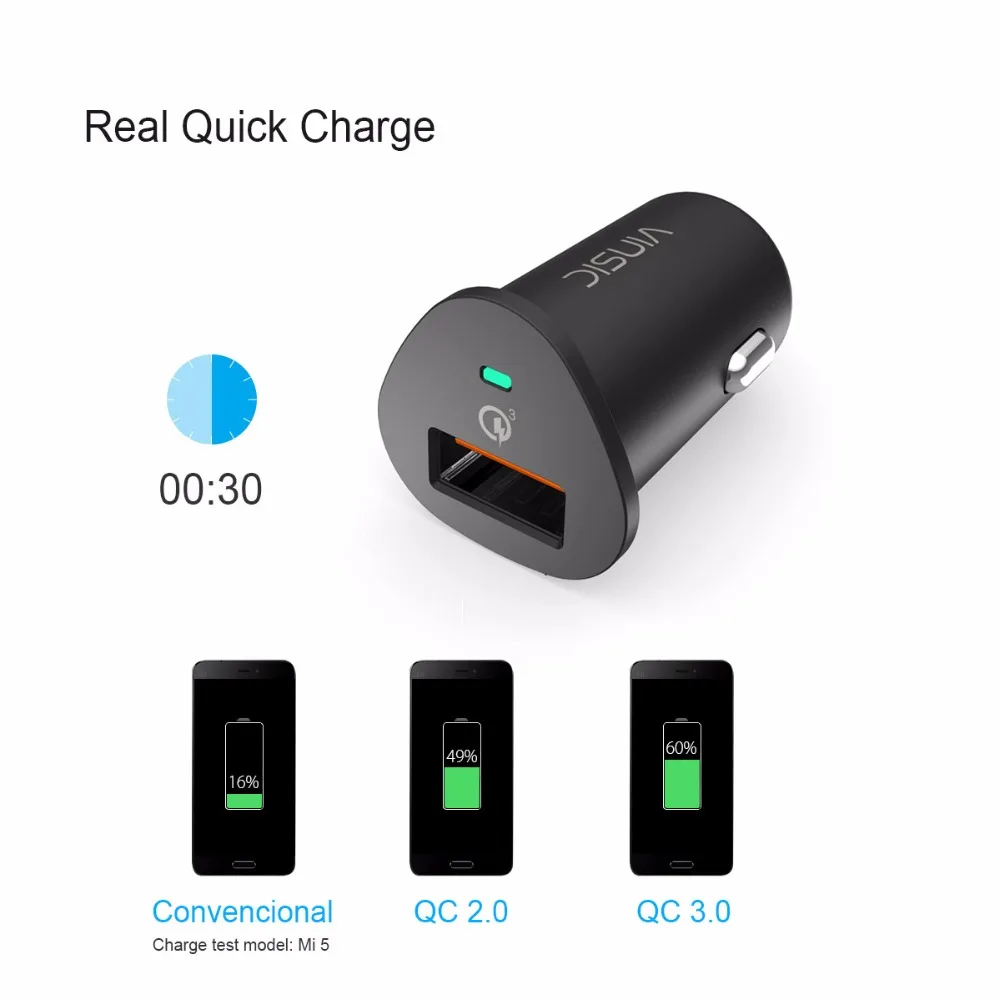 Vinsic شاحن سيارة 5 فولت 3A سريعة تهمة 3.0 سيارة-شاحن سريع USB ميناء الهاتف المحمول شاحن سامسونج Xiaomi هواوي فون LG