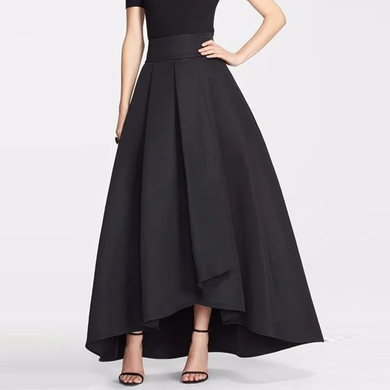 

England Style Women Long Skirt High Waist Floor Length Hi Lo Pleated Maxi Skirt Fashion Black Evening Party Skirt Custom