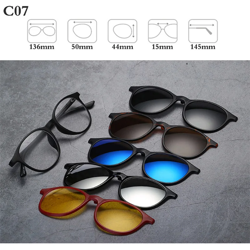 Модные очки, оправа для мужчин и женщин, с 5 солнцезащитными очками, на магнитной застежке, поляризованные очки для мужчин, многоцелевые очки YQ174