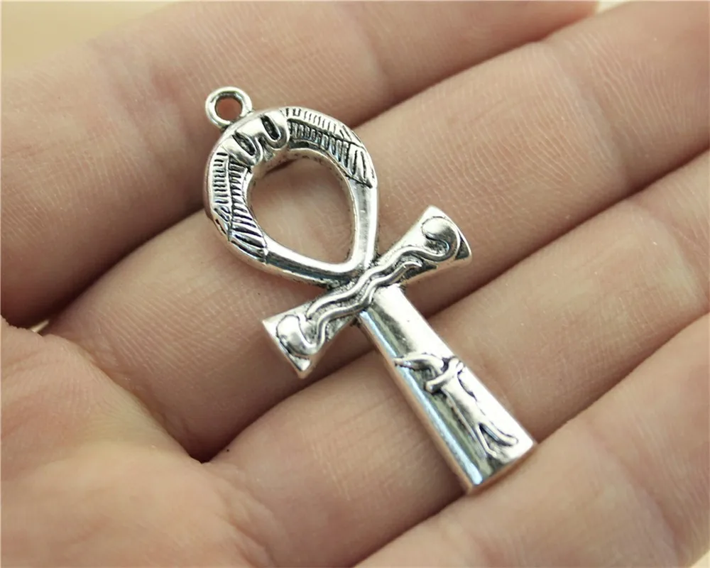 8 шт./лот, подвески Ankh Cross, античный серебряный цвет, подвески Ankh Cross, подвески для браслетов, подвески Ankh Cross - Окраска металла: B12096-43x19mm