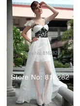 Großhandel-2016 Schöne A-line V-ausschnitt Perlen Kurzen Ärmeln Backless bodenlangen Formal Chiffon Weiß Abendkleider