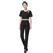 [Комплект] Женская мода Цвет Блокировка салон красоты косметолога Униформа спа туника костюм молния сзади открытие топ+ брюки