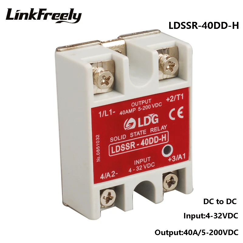 

SSR-40DD-H 40A Programmable Solid State Relay 3V 3.3V 5V 12V 24VDC Input Output :5-200V DC DC SSR Voltage Relay Board SSR 40DD-H