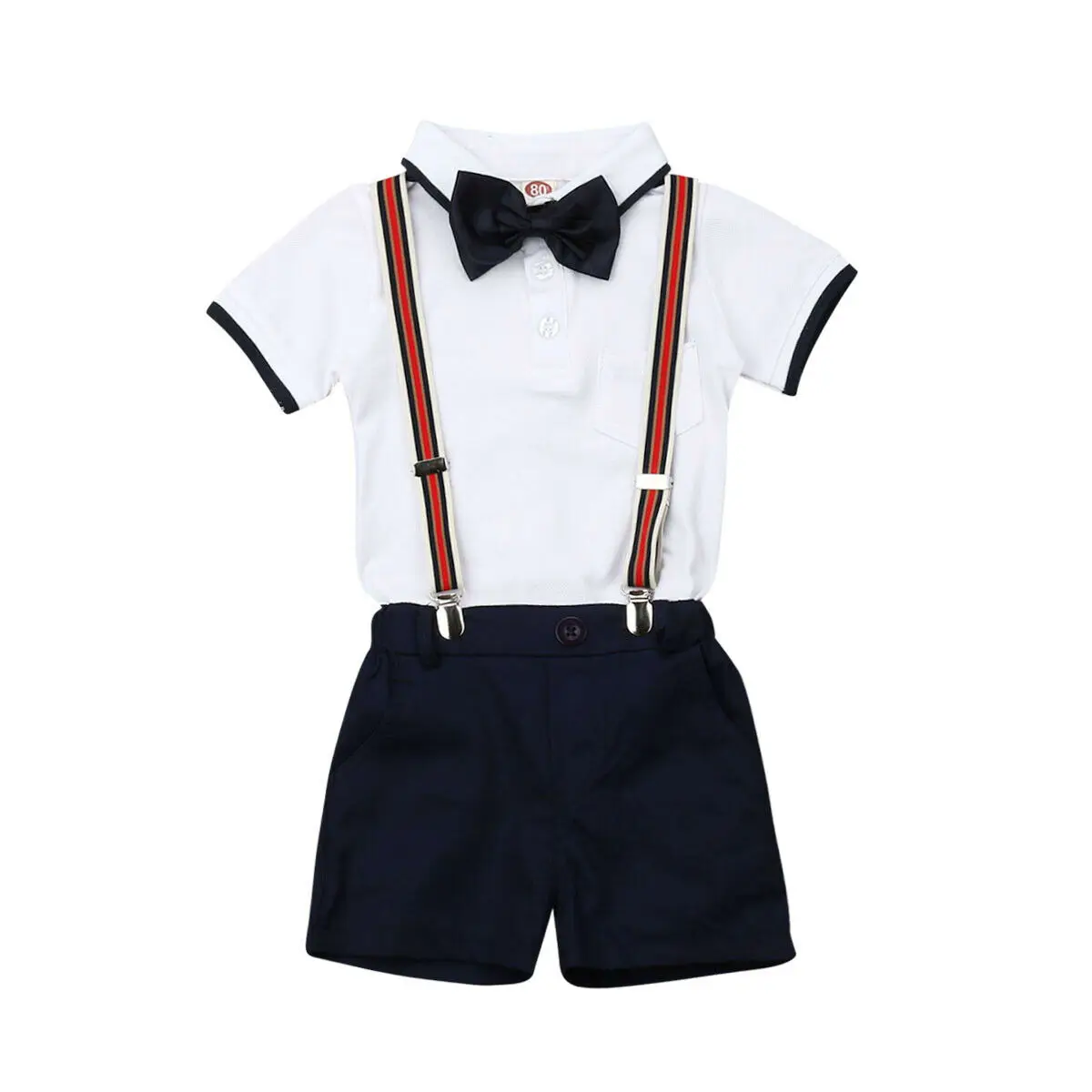 Gentleman Toddler Infant Baby Boys Formal Suit Top Short Sleeve Waistcoat Tie Pants Children's Clothes Suit 9M-5T - Цвет: B