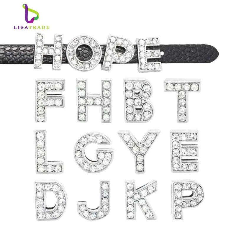 

130pcs 8mm Full Rhinestone English Alphabet A-Z DIY Slide letters.slide letter. Charm fit Bracelet /wristband LSSL01*130