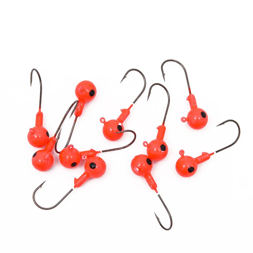 

10Pcs/Set Fishing Hooks Red Lead Round Jig Head Fishing Lures Bait Hook wobblers Pesca Fish Bait Holder for Sea River Lake